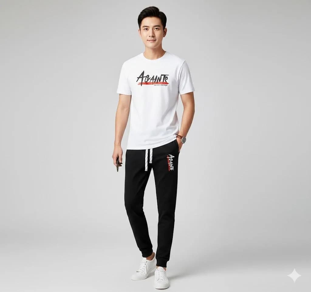 Men Printed Track Suit White Black Polyester Summer Wear