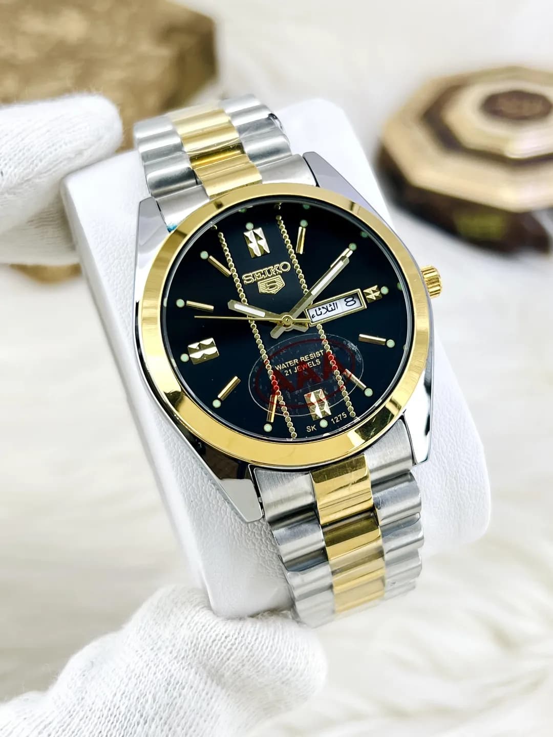 Men's Luxury Gold Black Dial Watch 37mm Stainless Steel