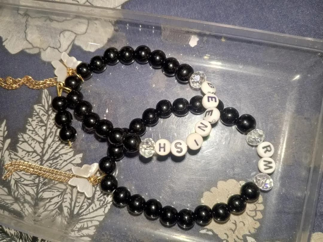 Black Crystal Charms Bracelet for Women Hand Made