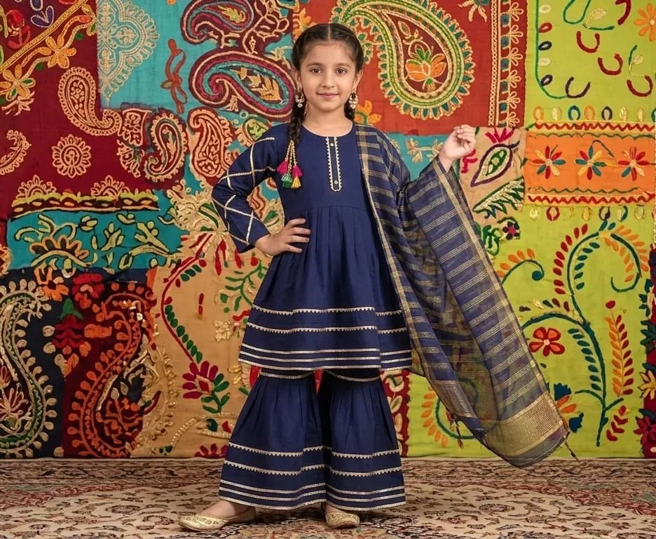 Women's Blue Embroidered Kurta Set with Printed Dupatta