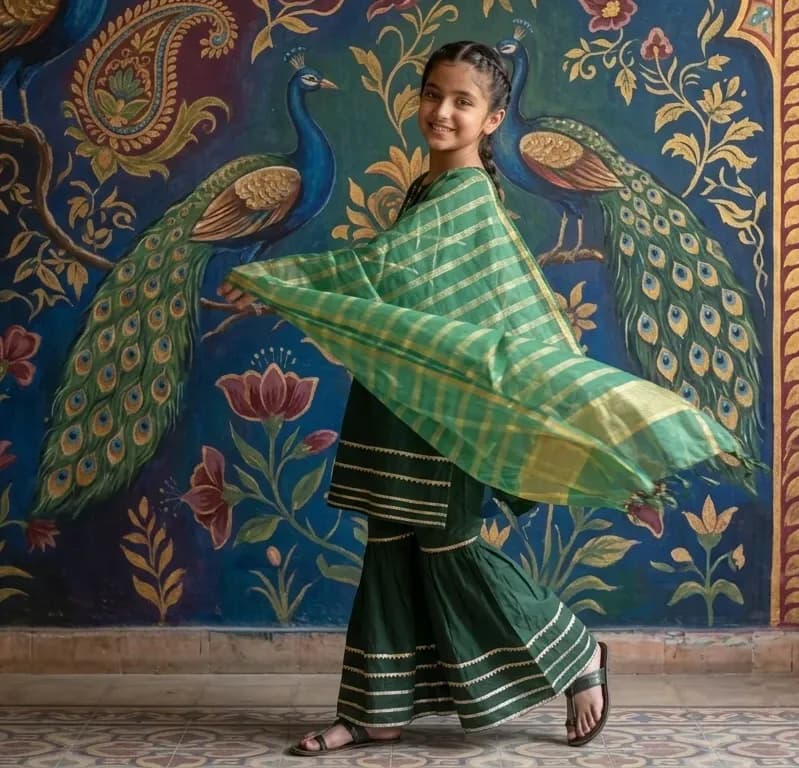 Girls Green Embroidered 3Pcs Lawn Suit Set