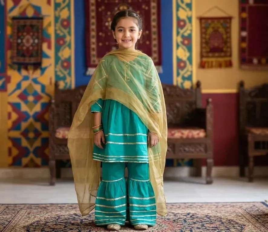 Girls Green Embroidered Lawn 3Pcs Set