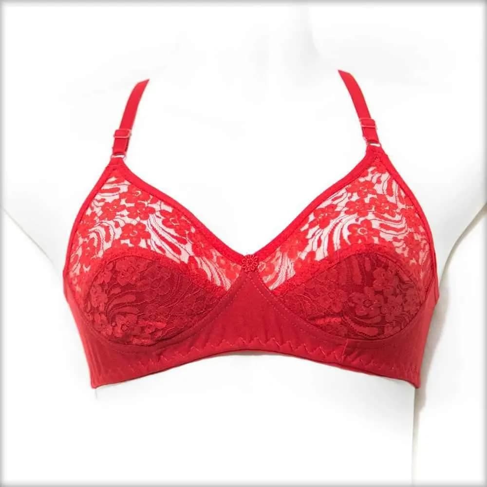 Red Lace Work Cotton Bikini Set XS 50