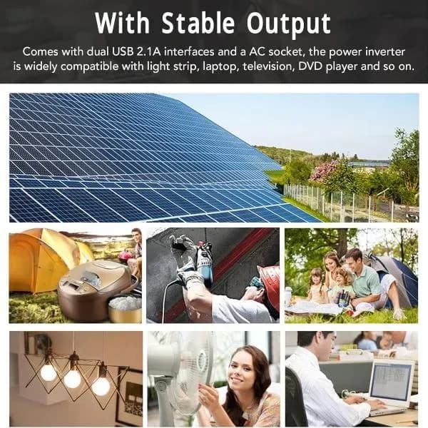 3-in-1 Car Inverter with 12mAh Battery & 5W Output Black
