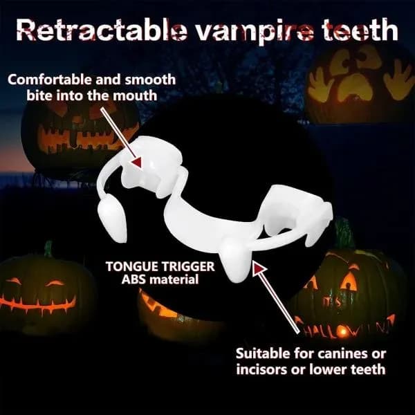 Halloween Vampire Teeth Retractable ABS White 12"