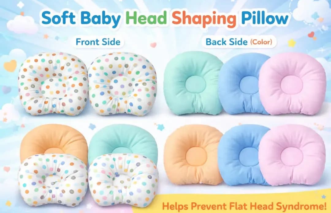 Soft Cotton Baby Head Pillow 2M Adjustable Blue Green Pink