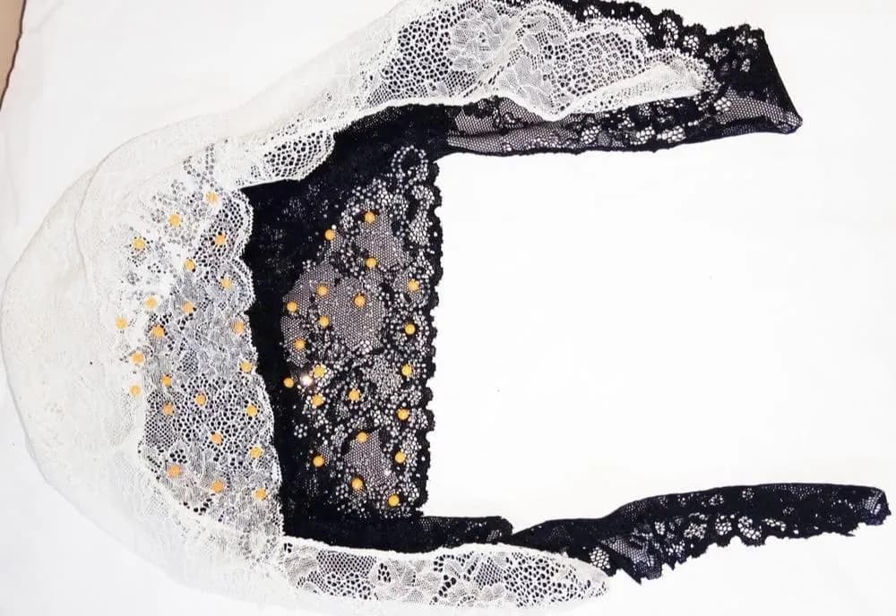Black & White Rhinestone Net Hijab Caps for Women