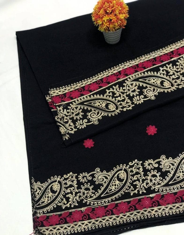 Women's Swiss Lawn Embroidered Shawl Black Gold Red Paisley