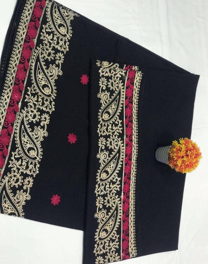 Women's Swiss Lawn Embroidered Shawl Black Gold Red Paisley