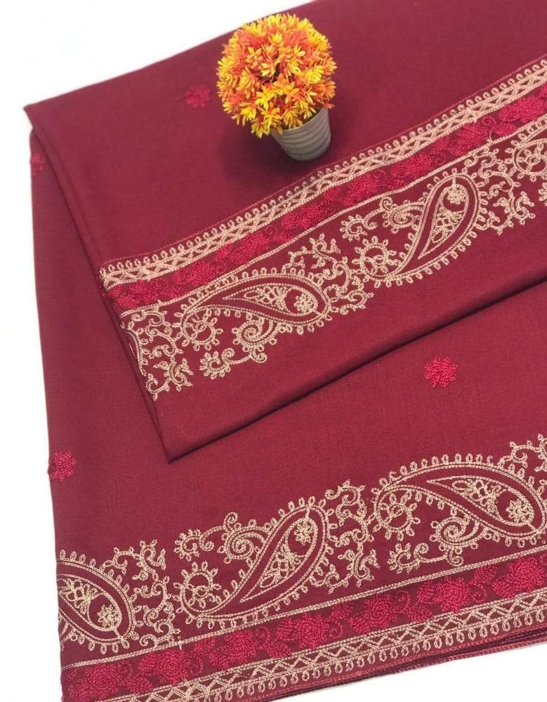 Women Swiss Lawn Embroidered Shawl Burgundy Paisley