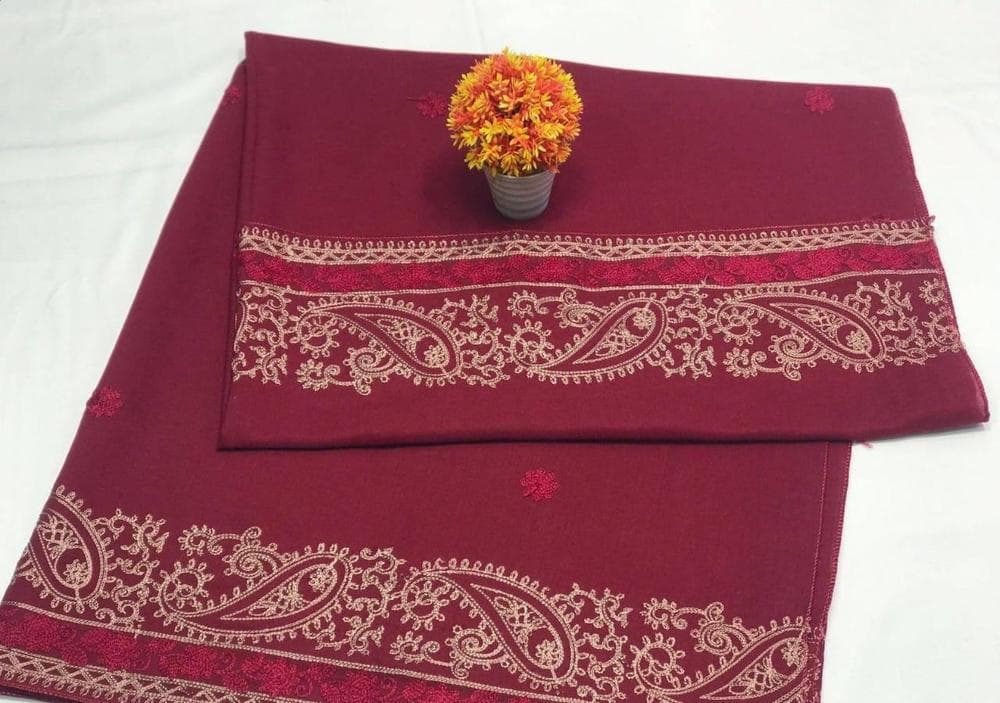 Women Swiss Lawn Embroidered Shawl Burgundy Paisley