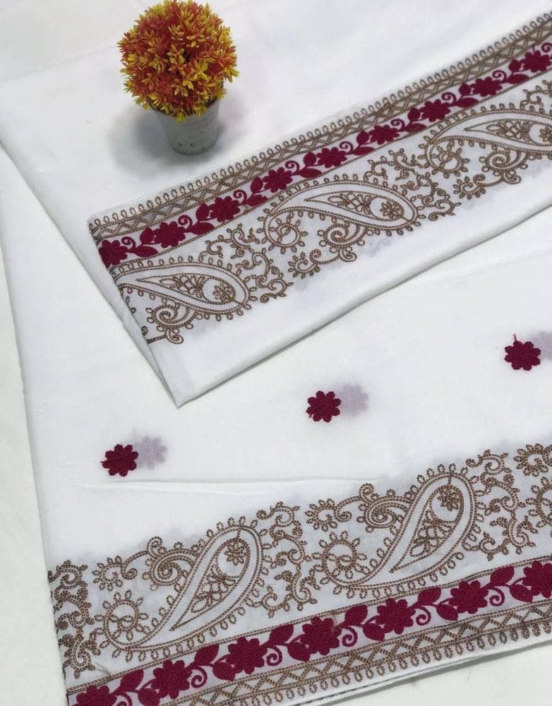 Women Swiss Lawn Embroidered Shawl Burgundy Gold