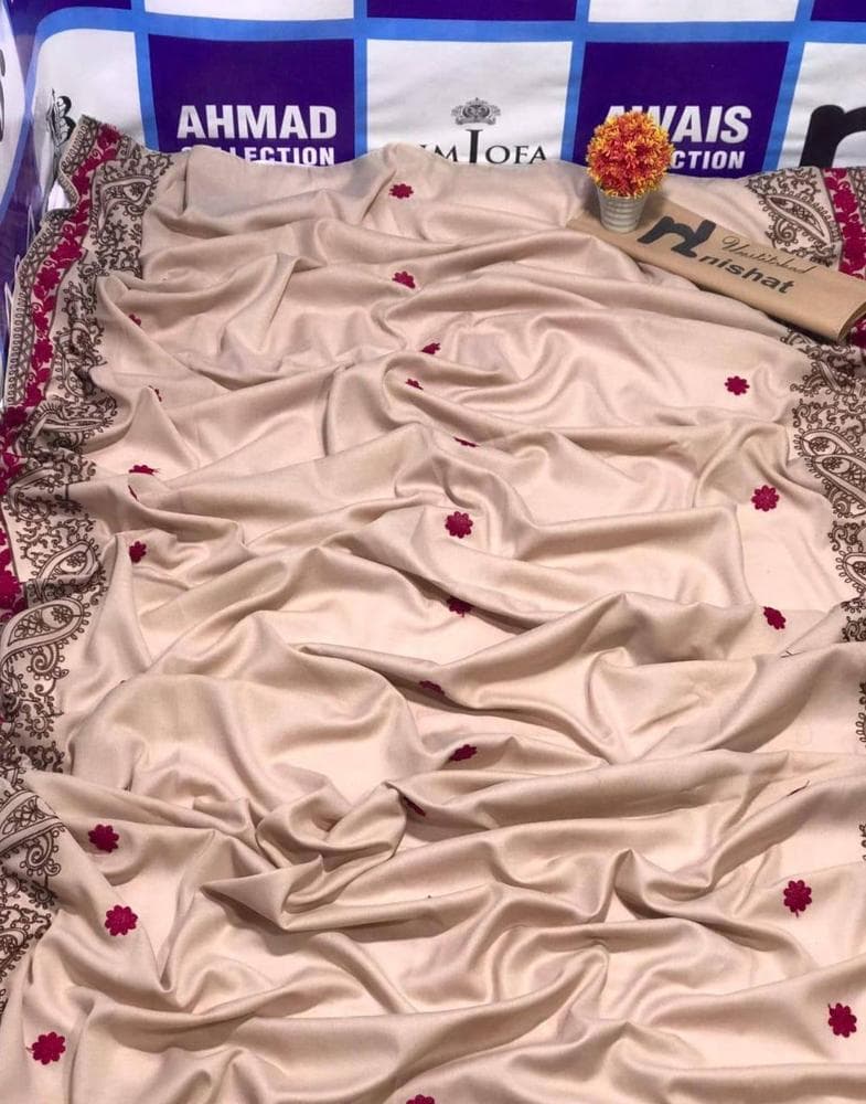 Swiss Lawn Shawl Red Floral Embroidery Wedding Office Wear