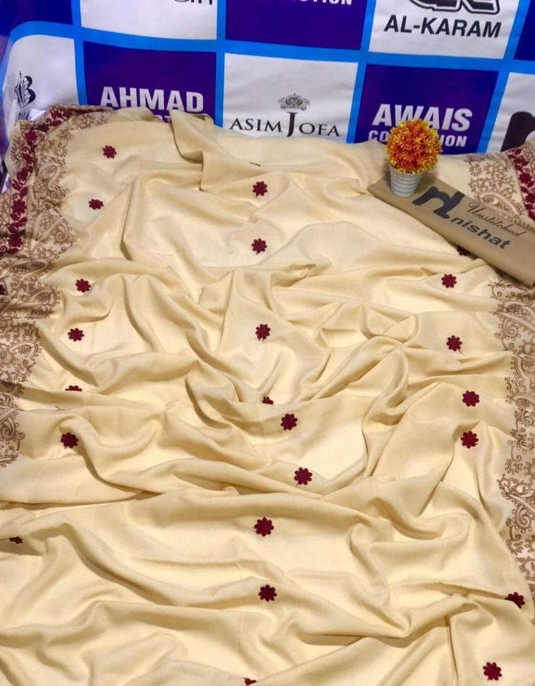 Women Swiss Lawn Embroidered Shawl Maroon Floral Beige