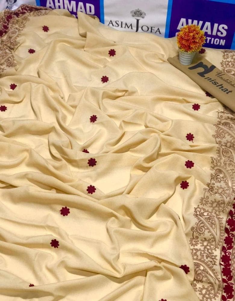 Women Swiss Lawn Embroidered Shawl Maroon Floral Beige