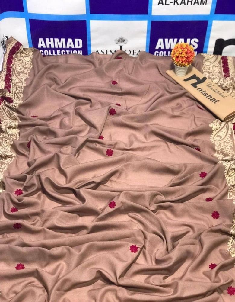 Women Swiss Lawn Embroidered Shawl Pink Floral Formal