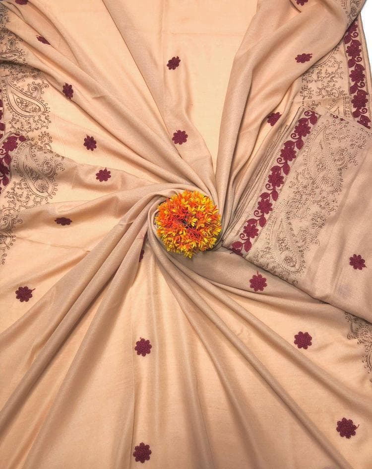 Swiss Lawn Shawl Floral Embroidery Burgundy Accents