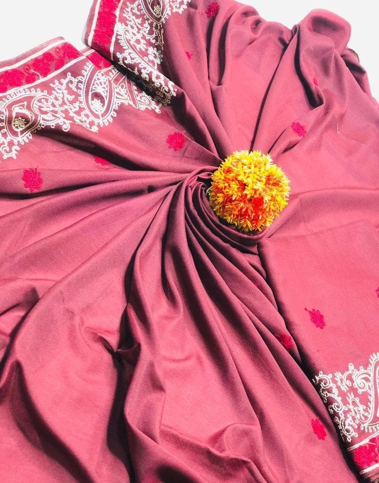 Women Swiss Lawn Embroidered Shawl Burgundy Floral