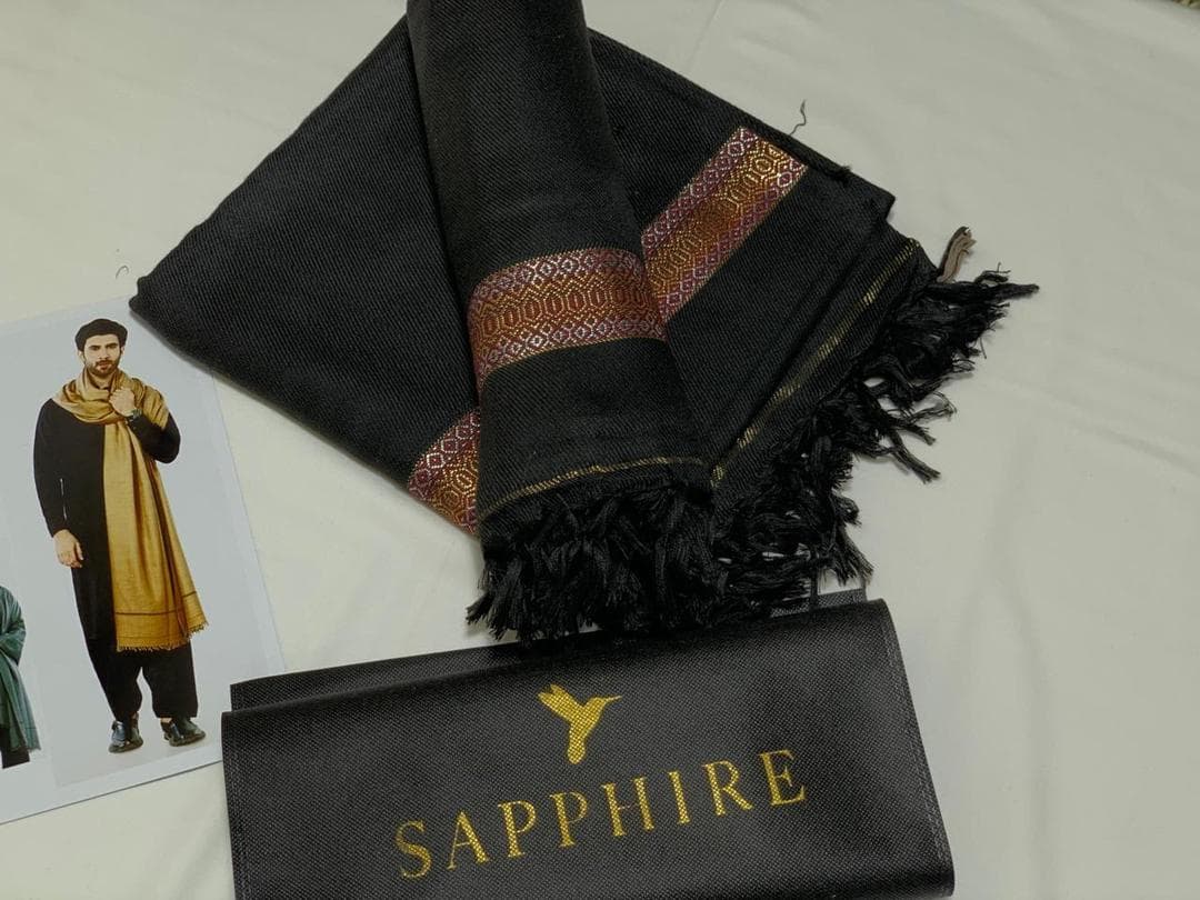 Men Wool Shawl Black 2.5 Gaz Winter Warm