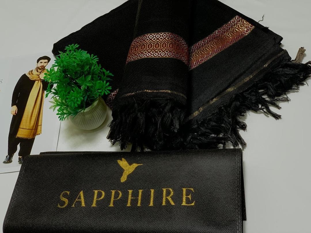 Men Wool Shawl Black 2.5 Gaz Winter Warm