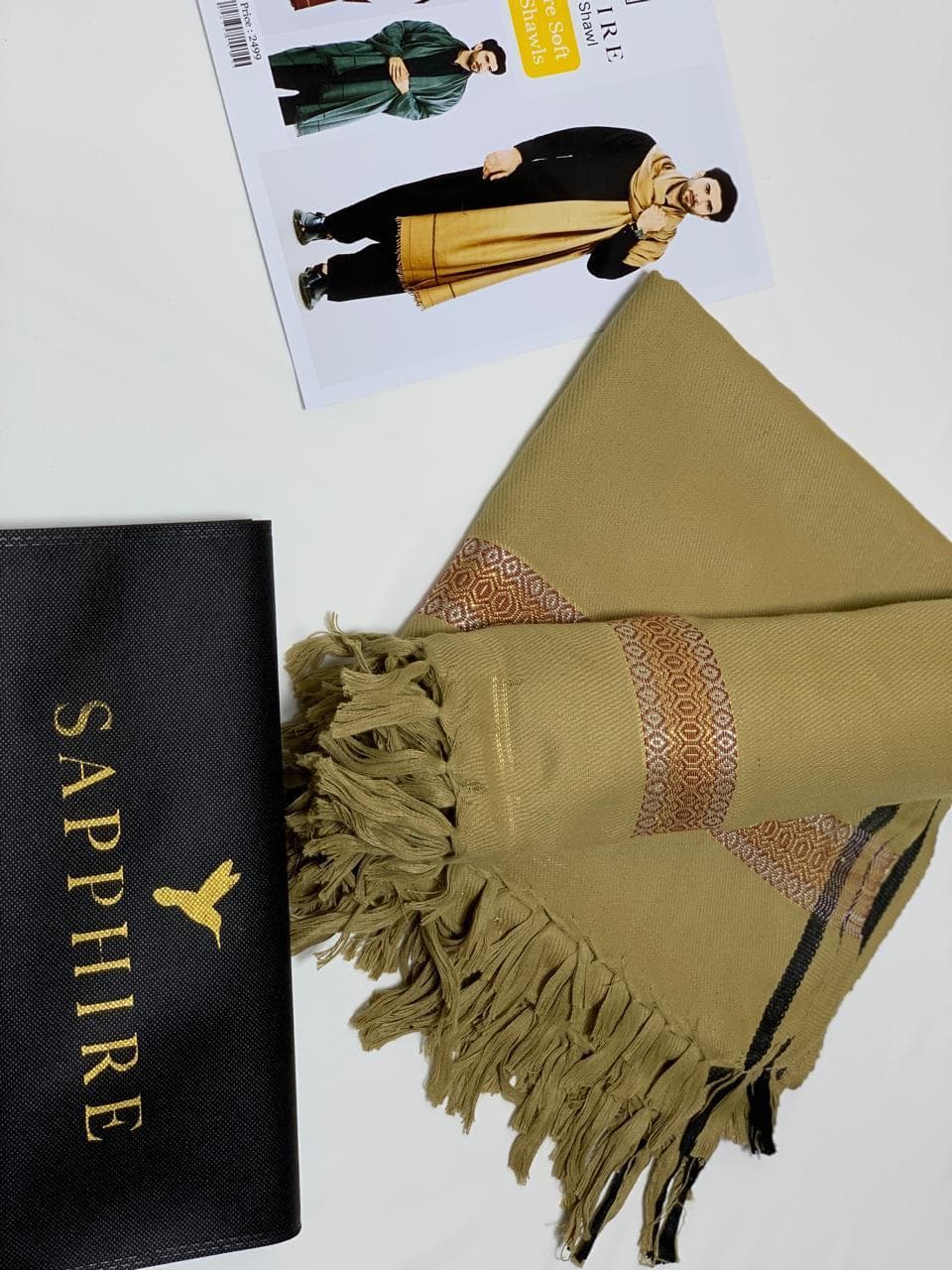 Men Wool Shawl Light Brown 2.5 Gaz Winter Warm