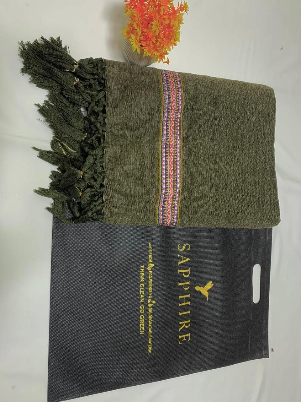 Green Velvet Shawl for Winter Office & Formal Wear