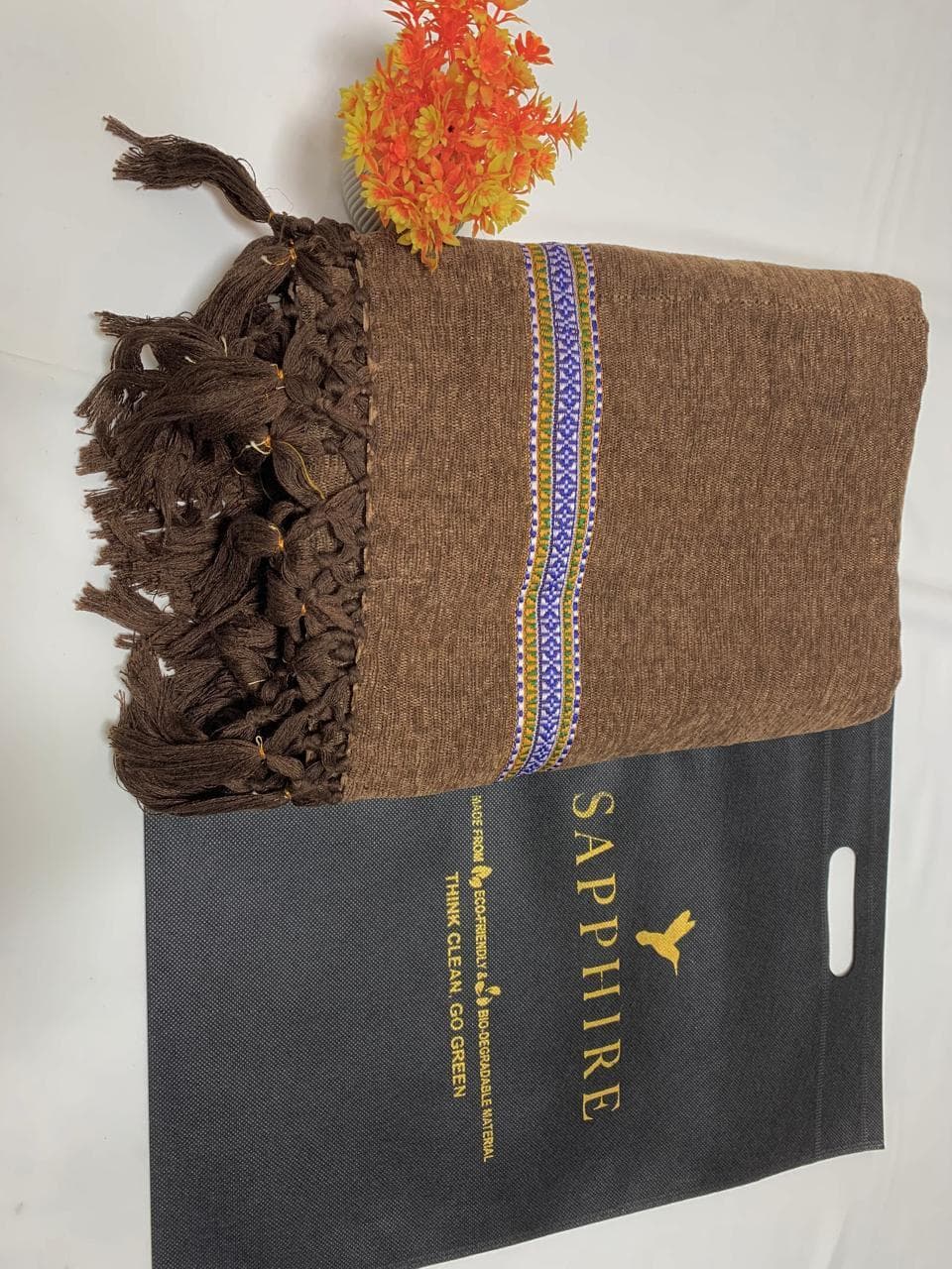 Men's Velvet Shawl Brown Winter Warm Cozy