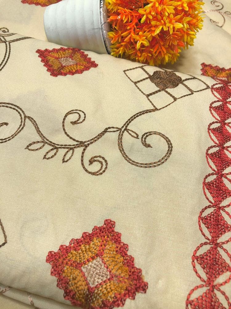 Swiss Lawn Embroidered Shawl Red Brown 2.5 Gazz