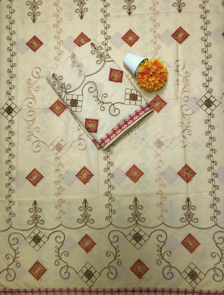 Swiss Lawn Embroidered Shawl Red Brown 2.5 Gazz