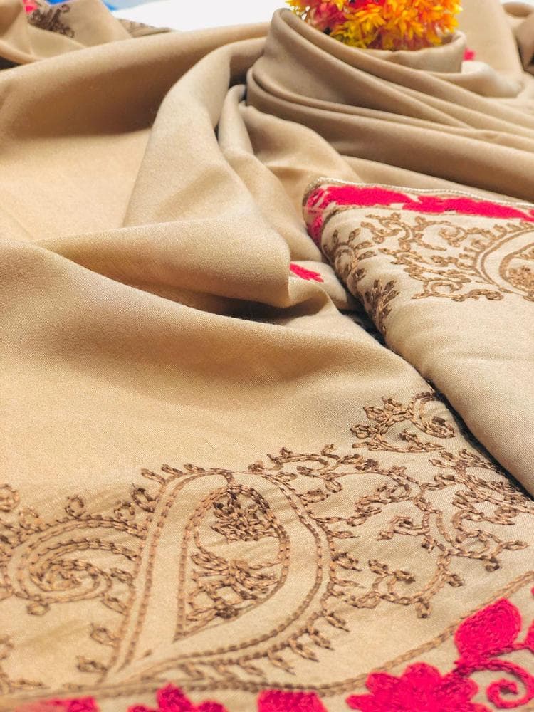 Swiss Lawn Shawl Pink Brown Embroidery Lightweight