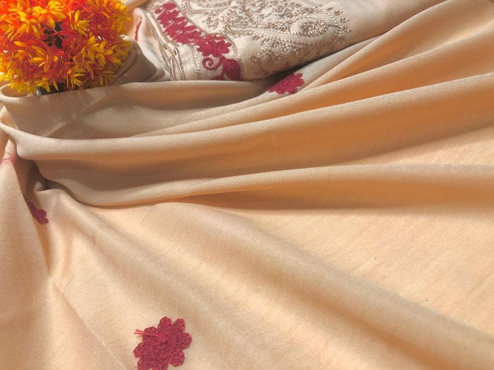 Swiss Lawn Shawl Beige Floral Embroidery