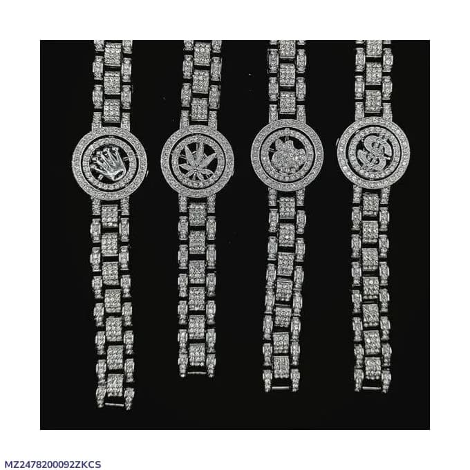 Premium Iced Out Silver Spinner Watches 8mm Stainless Steel Multiple Designs