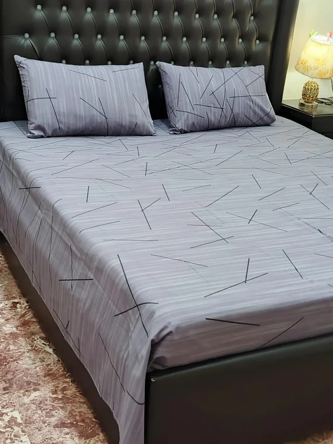 Purple Printed Cotton Bedsheet Set for Double Bed