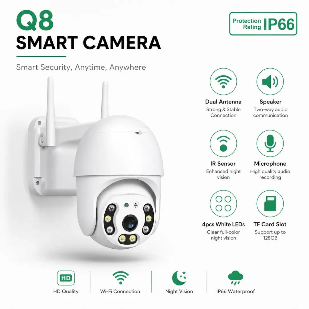 Q8 Smart PTZ Camera IP66 White 360 View