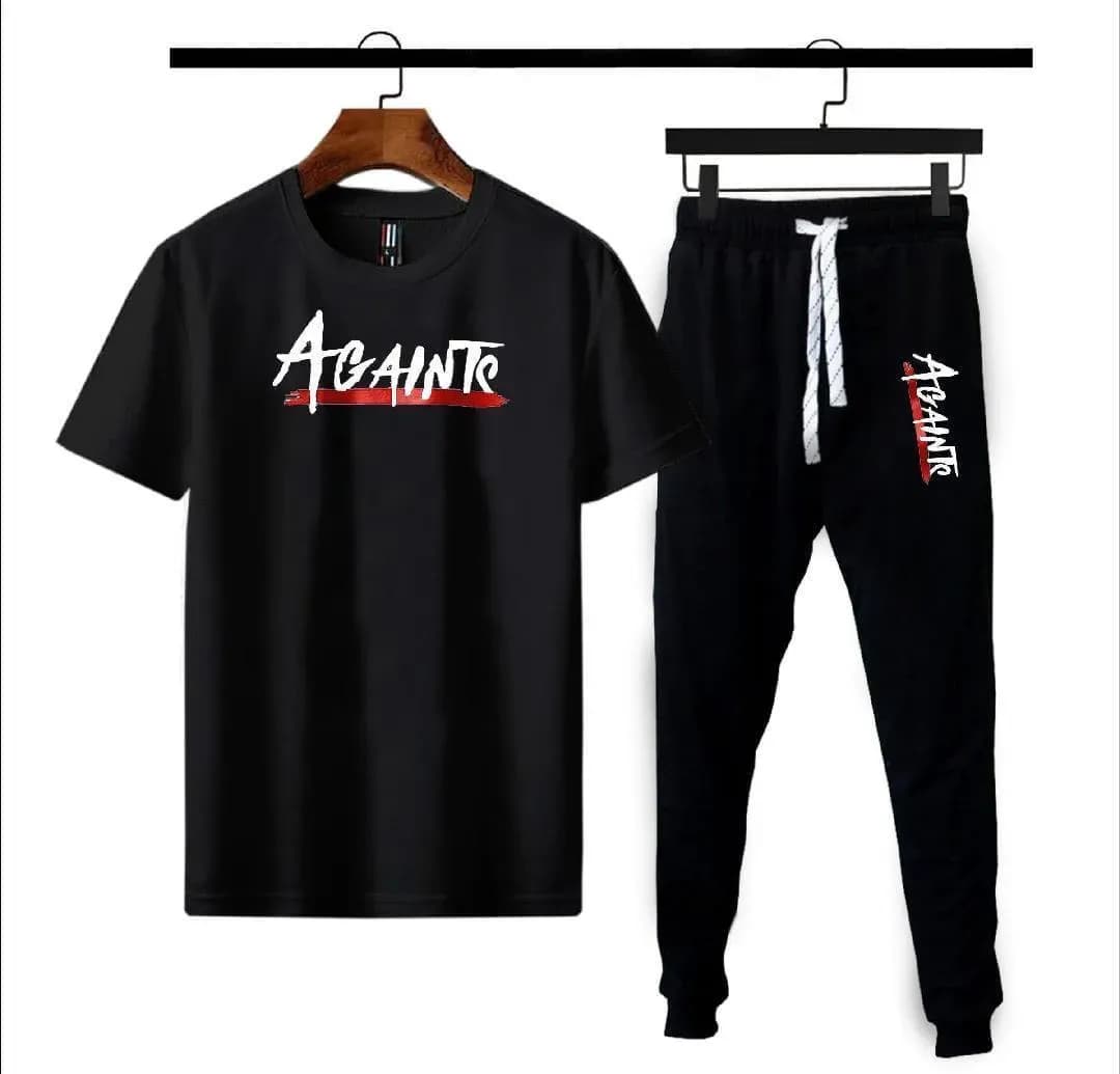 Men Black Printed Track Suit 2Pcs Micro Interlock