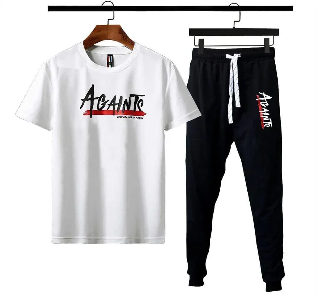 Men Graphic Cotton Track Suit White Black AGAUTE