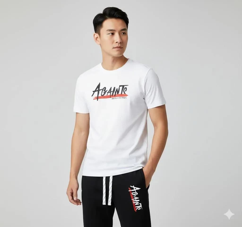 Men Graphic Cotton Track Suit White Black AGAUTE