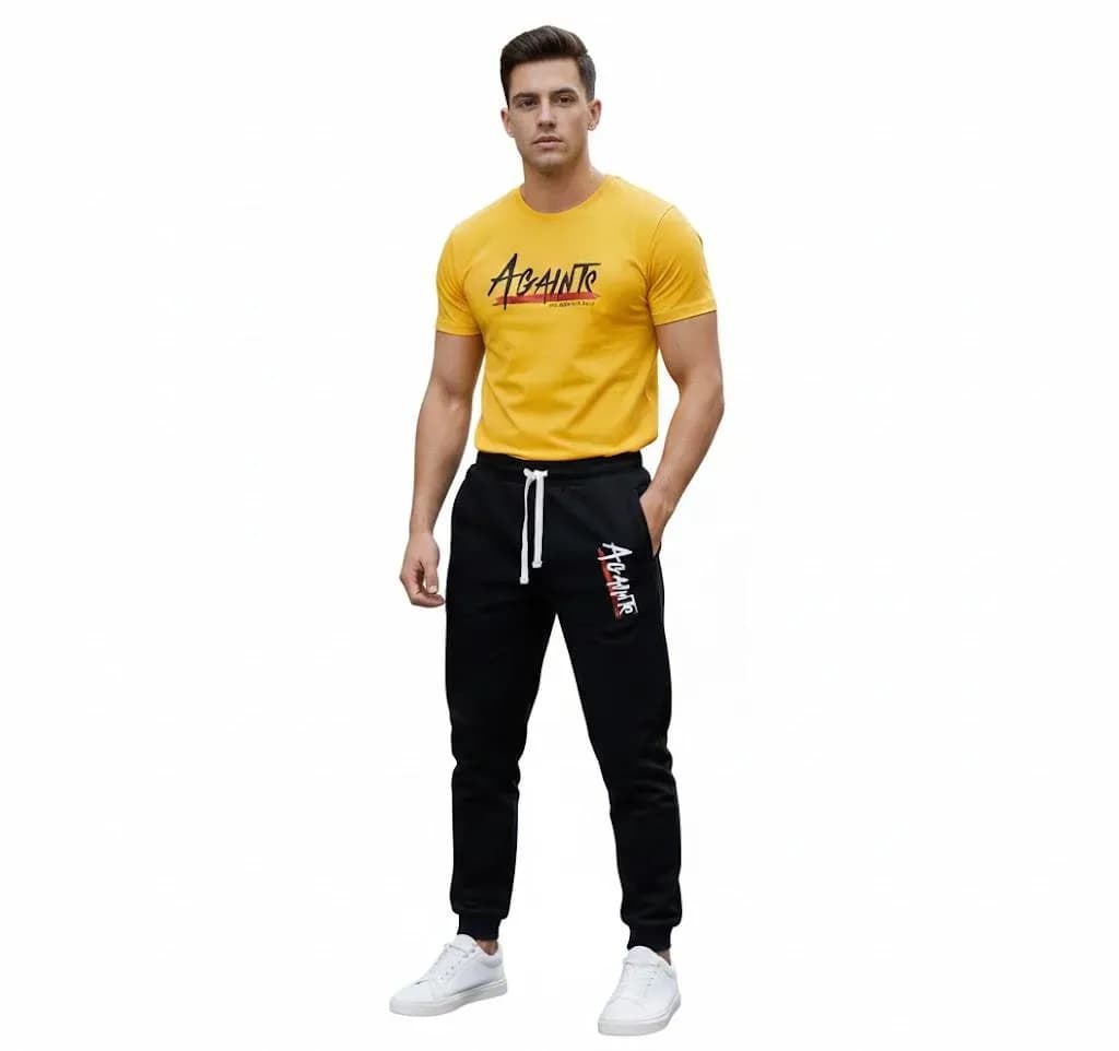 Men's Yellow Printed Track Suit 2Pcs Micro Interlock