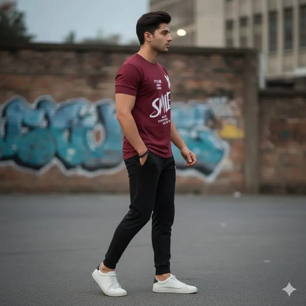 Men Maroon Printed Dri Fit Track Suit 2 Pcs