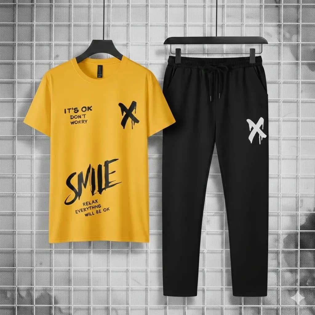 Men Yellow Black Graphic Track Suit Dri Fit