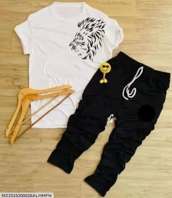 Men's White Lion Print Track Suit 2Pcs XL