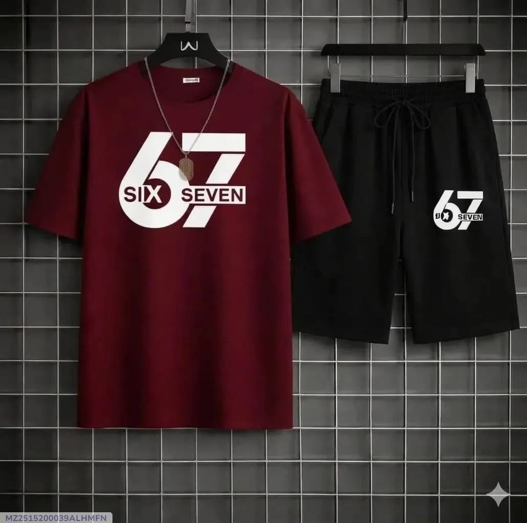 Men Maroon 67 Printed Track Suit 2Pcs Polyester
