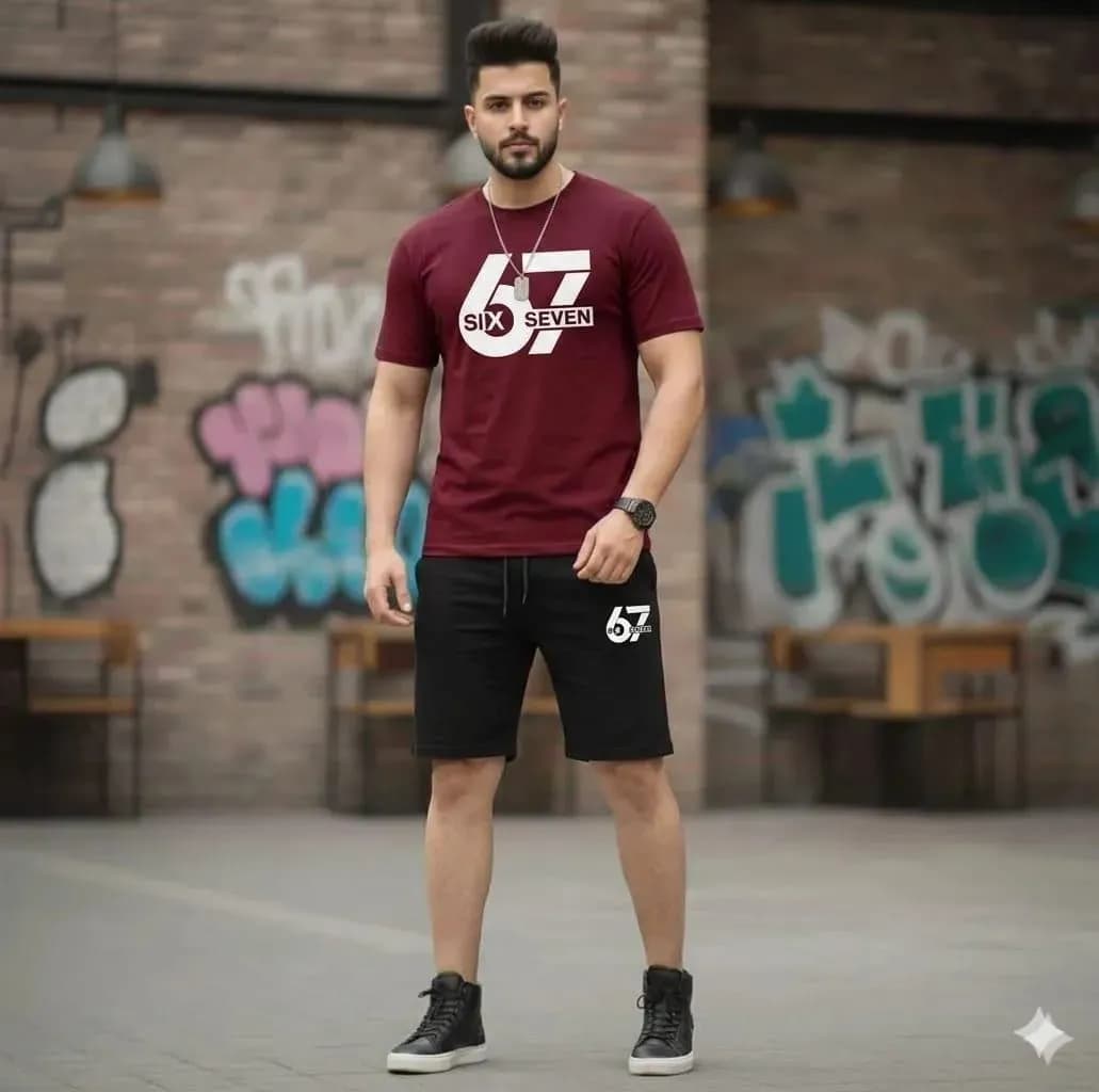 Men Maroon 67 Printed Track Suit 2Pcs Polyester