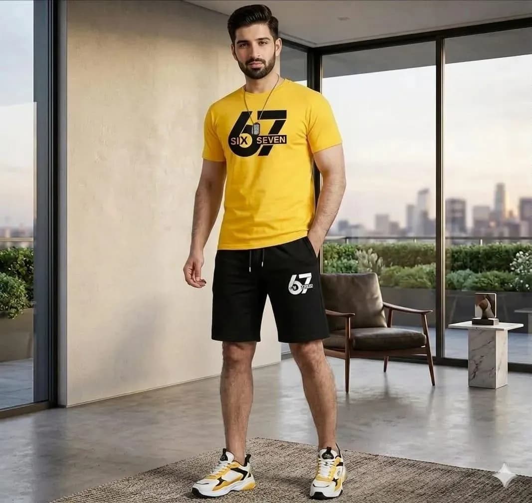 Men Printed Track Suit Yellow Black