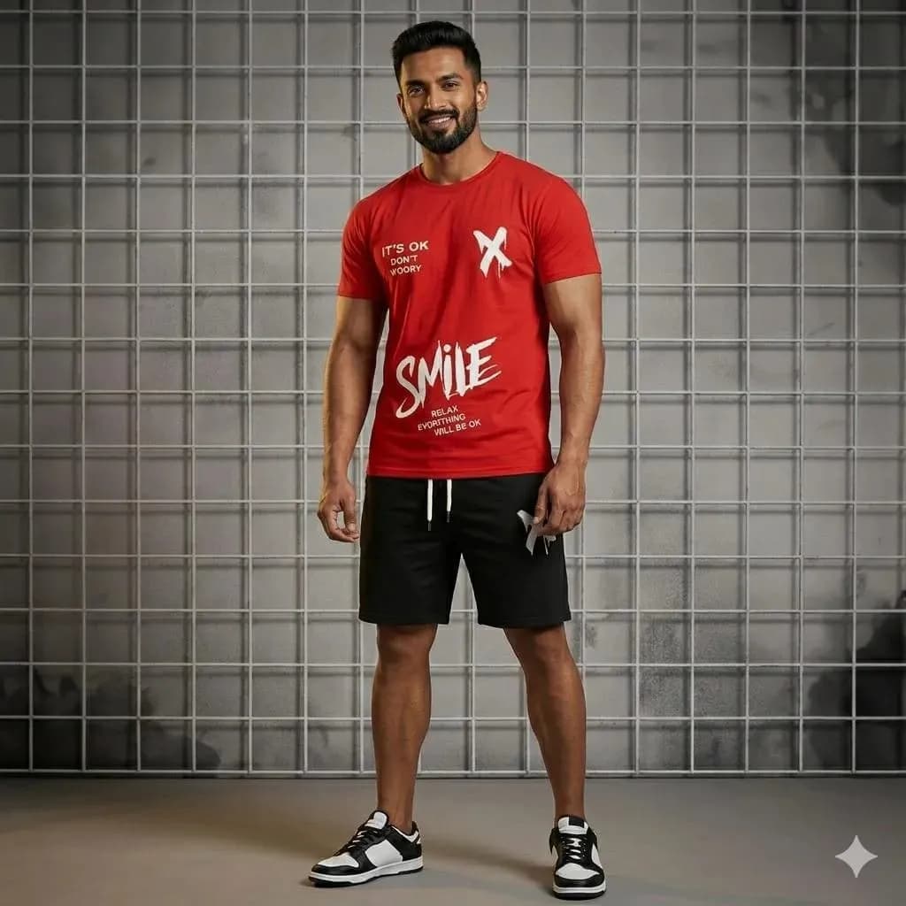 2 Pcs Men's Polyester Printed T-Shirt & Shorts Tracksuit