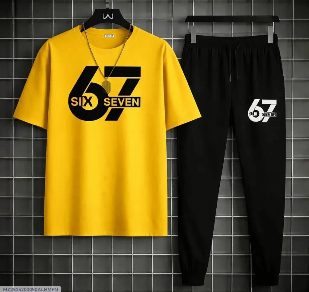 Men Printed Track Suit Yellow Black