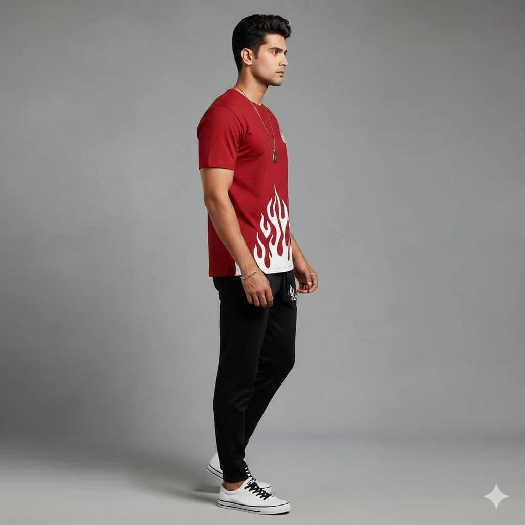 Men Maroon Flame Track Suit 2Pcs XL