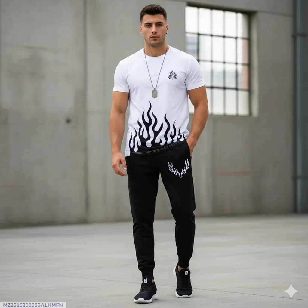 2 Pcs Men's Polyester Printed Track Suit