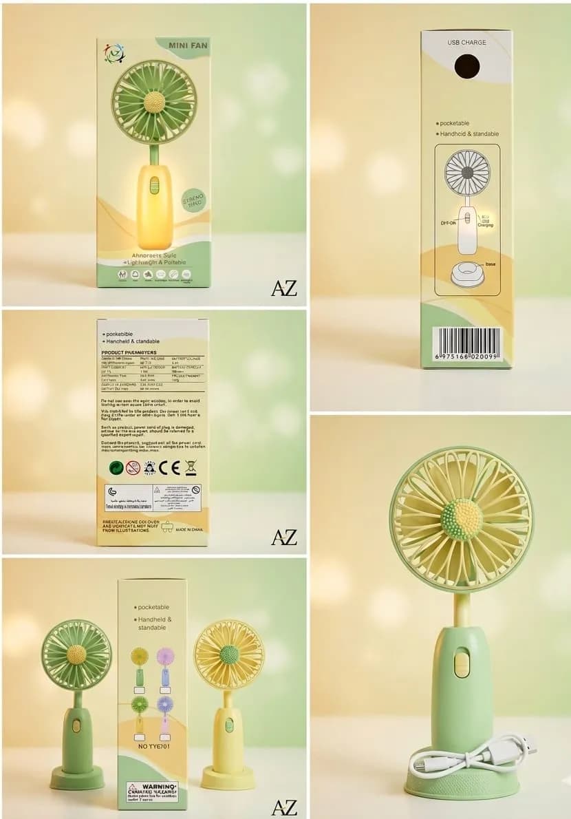 Mini Rechargeable Fan Yellow 1.5W Portable Cooling