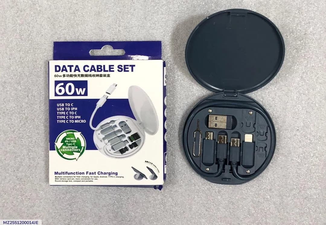 3 in 1 USB Cable Pack Black Fast Charging Portable